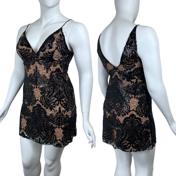Free People Dresses & Skirts - Free People Women Size 12 Black Night Shimmers Lace Mesh Sequins Mini NEW Dress